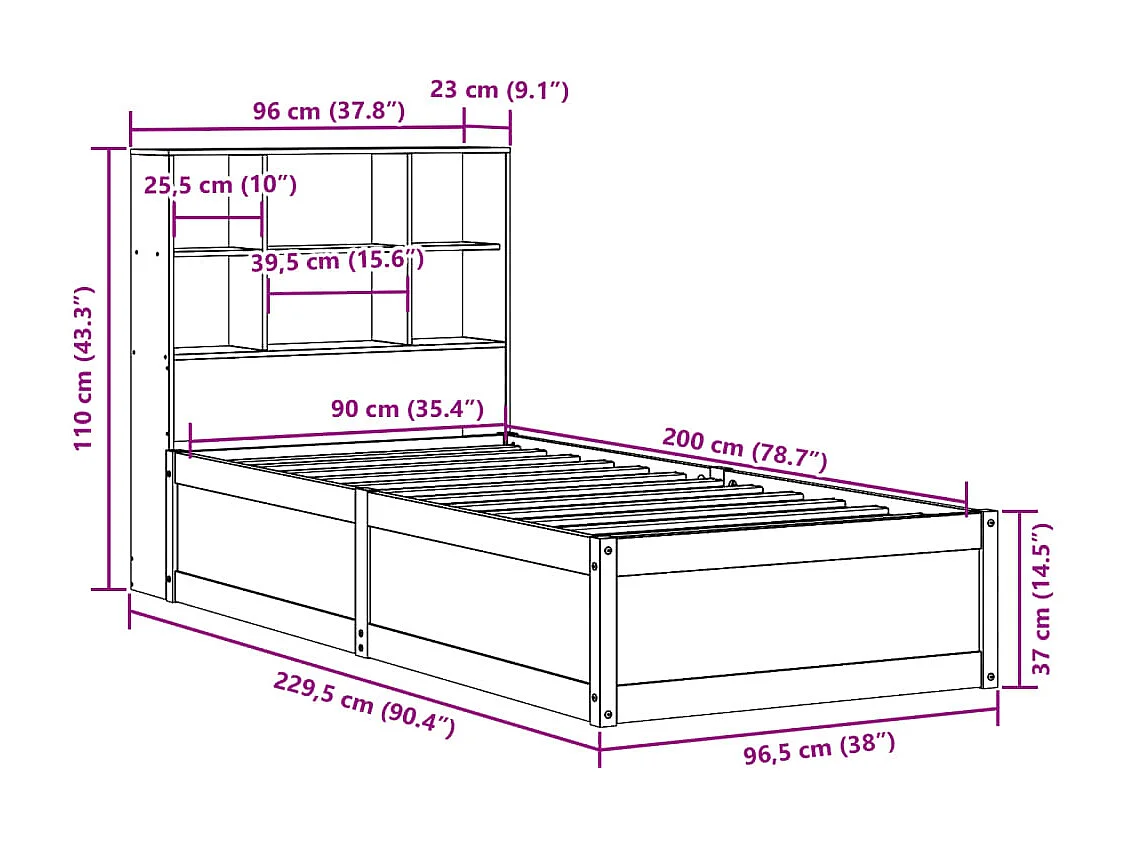 Cadre de lit sans matelas 90x200 cm bois de pin massif