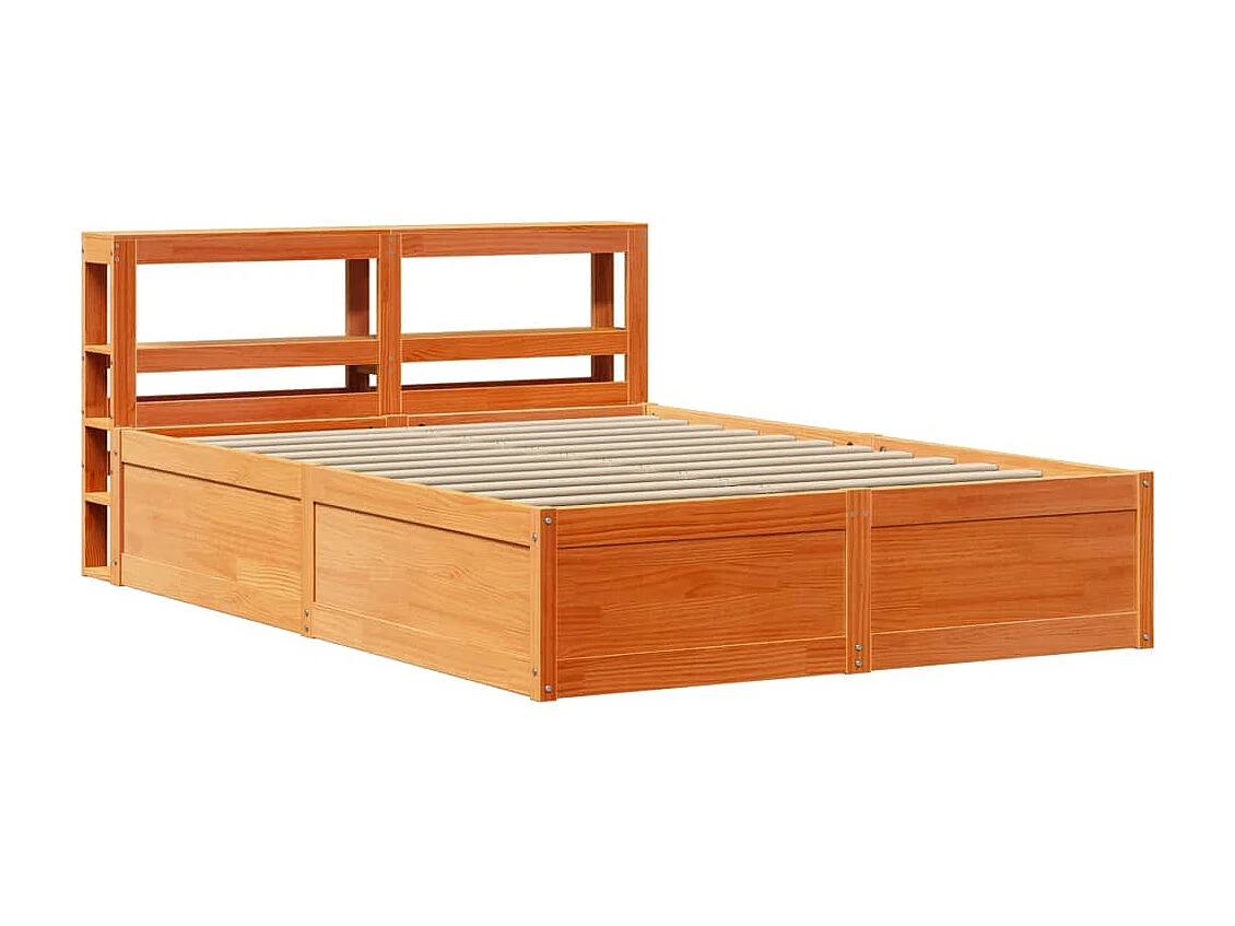 Estrutura cama c/ cabeceira 140x190cm pinho maciço castanho-mel