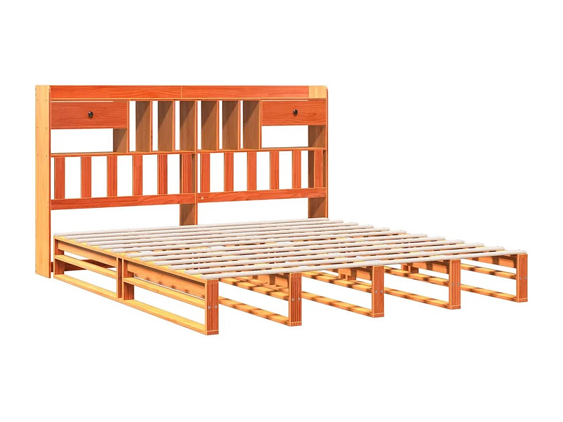 Lit bibliothèque sans matelas cire marron 200x200 cm pin massif