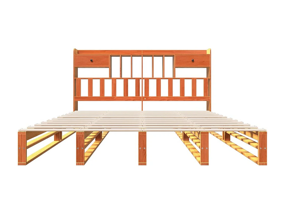 Lit bibliothèque sans matelas cire marron 200x200 cm pin massif