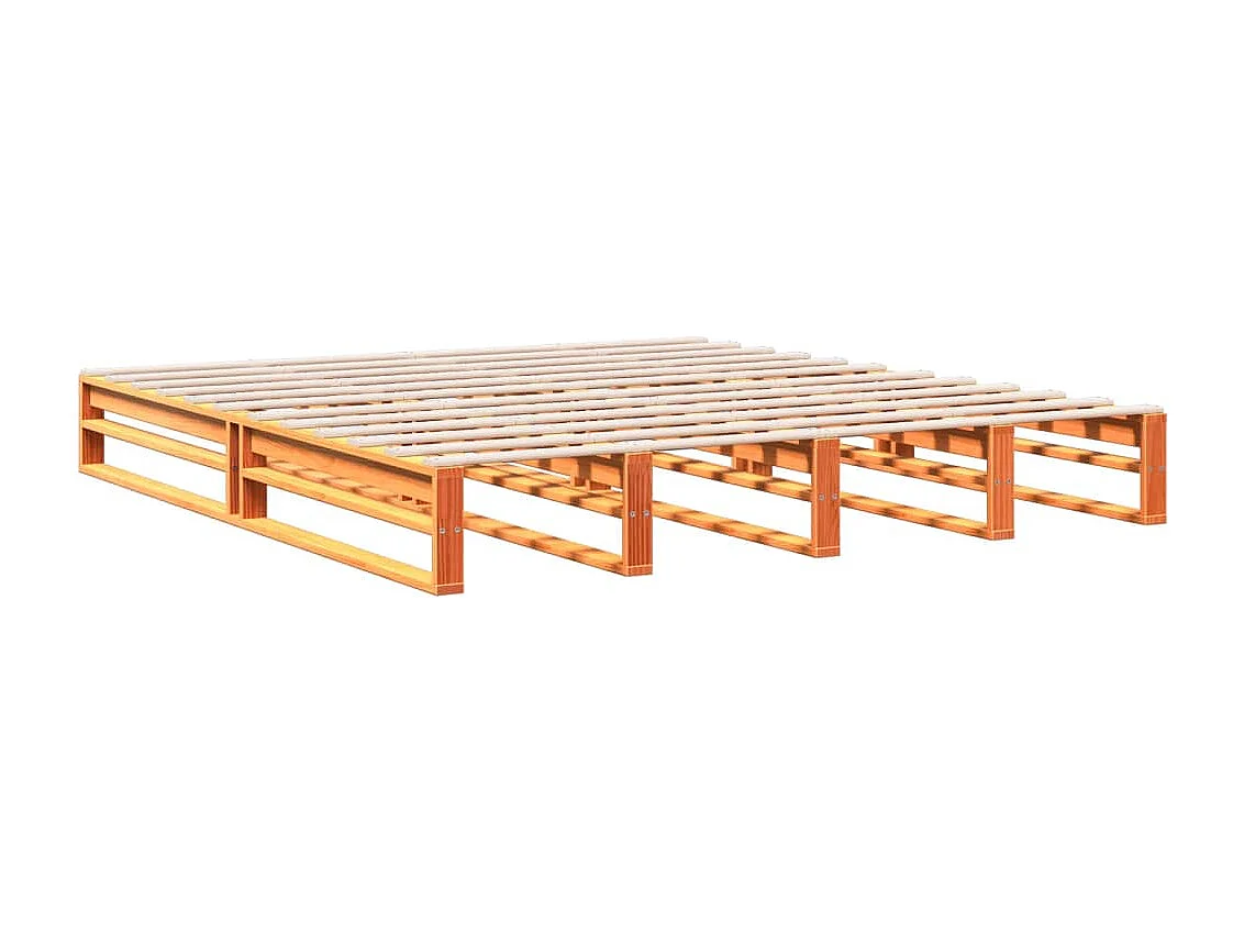 Lit bibliothèque sans matelas cire marron 200x200 cm pin massif