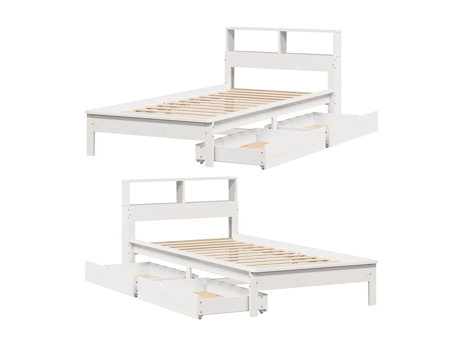 Lit bibliothèque sans matelas blanc 90x190cm bois de pin massif