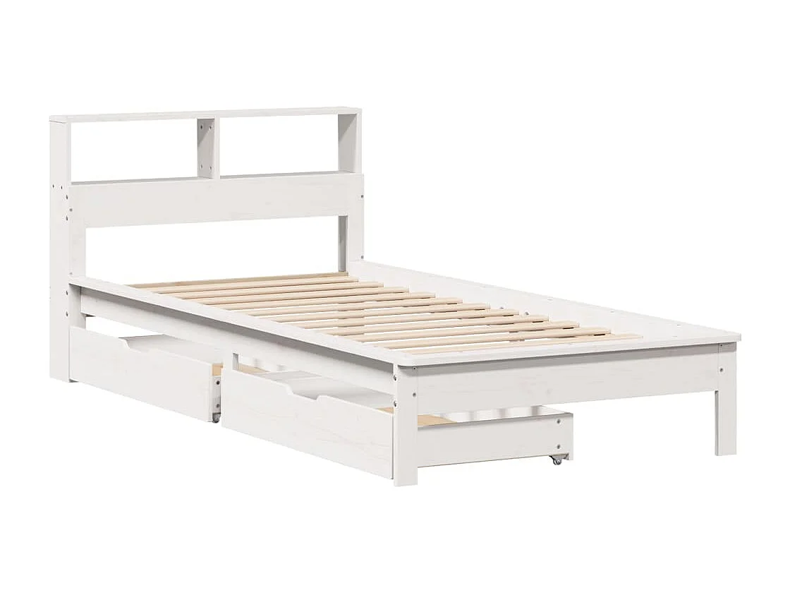 Lit bibliothèque sans matelas blanc 90x190cm bois de pin massif