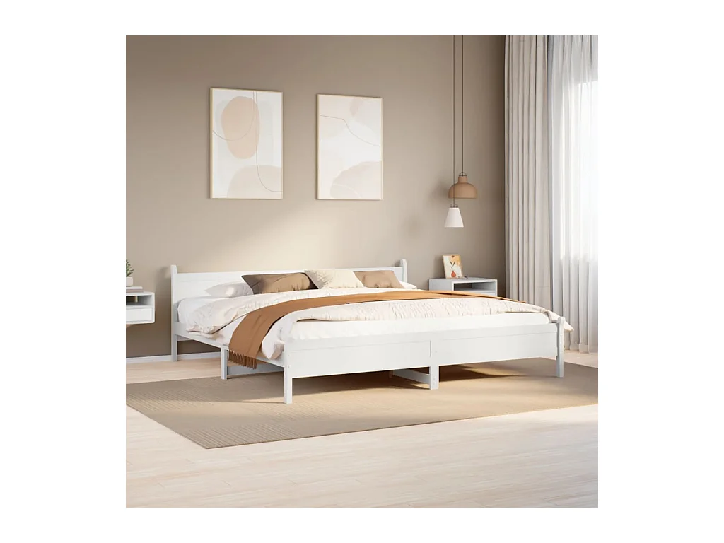 Cadre de lit sans matelas blanc 200x200 cm bois massif de pin