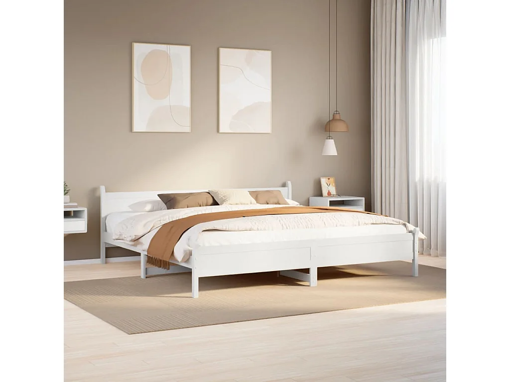 Cadre de lit sans matelas blanc 200x200 cm bois massif de pin