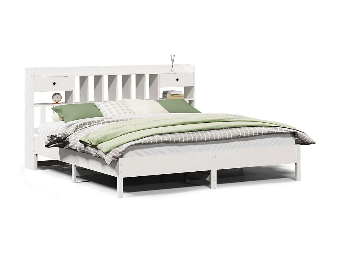 Cama con estantería sin colchón madera maciza blanca 180x200 cm