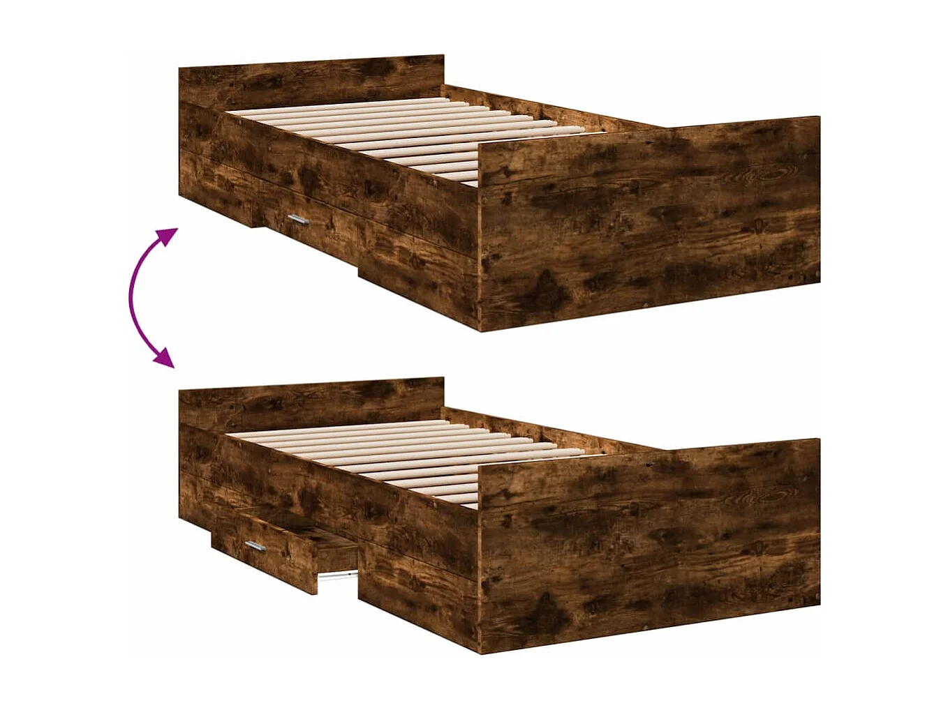 Giroletto con Cassetti Rovere Fumo 75x190 cm Legno Multistrato