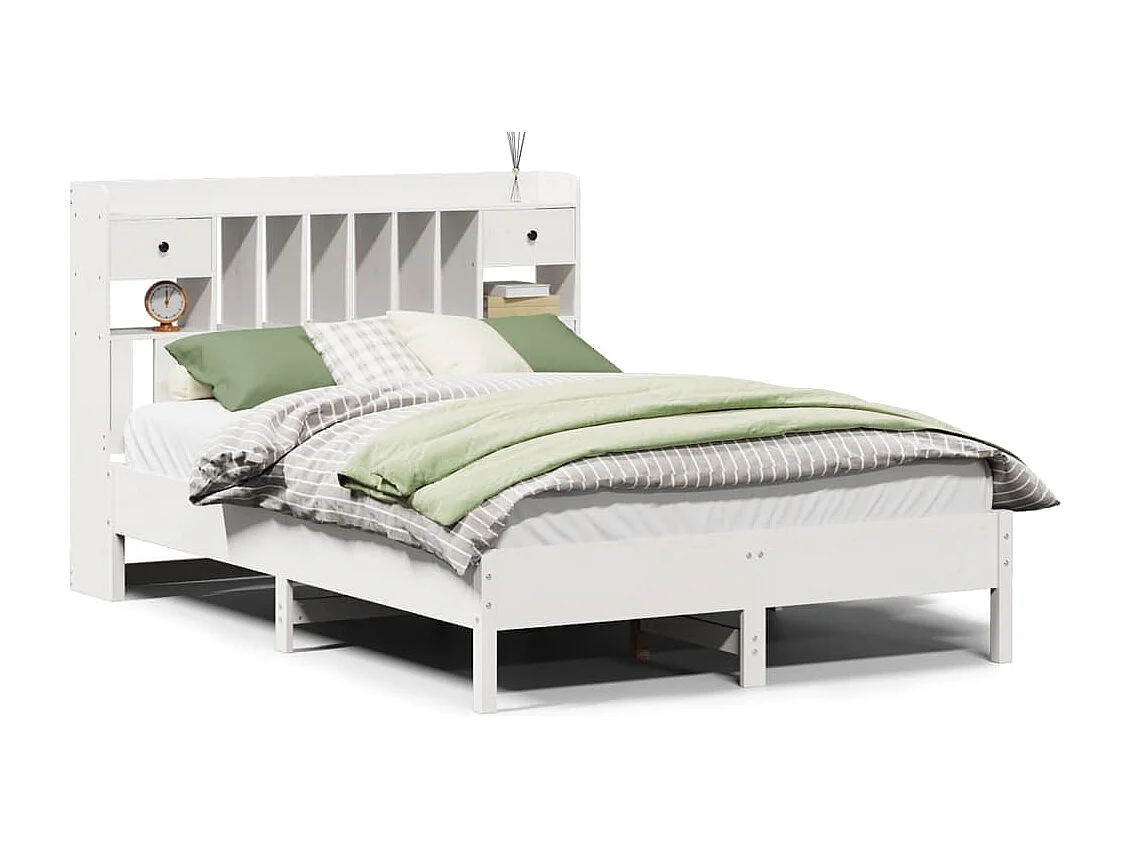 Lit bibliothèque sans matelas blanc 160x200 cm bois pin massif