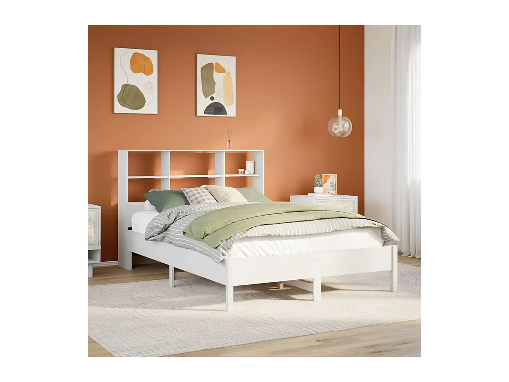 Lit bibliothèque sans matelas blanc 120x200 cm bois pin massif