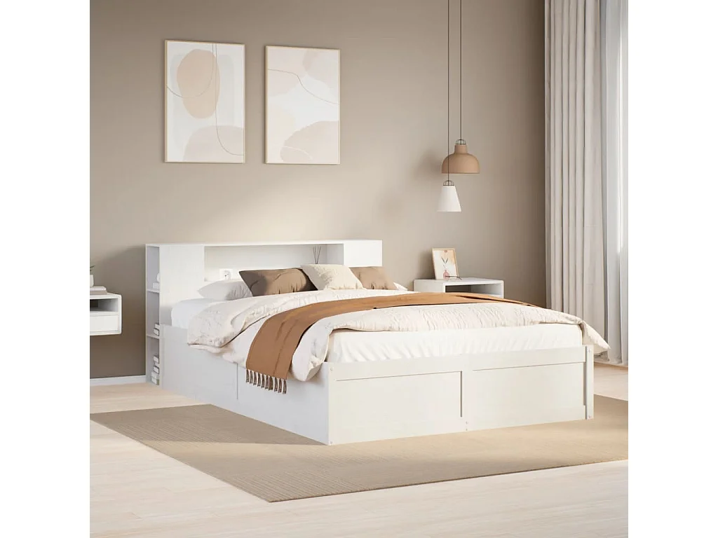 Cadre de lit sans matelas blanc 160x200 cm bois de pin massif