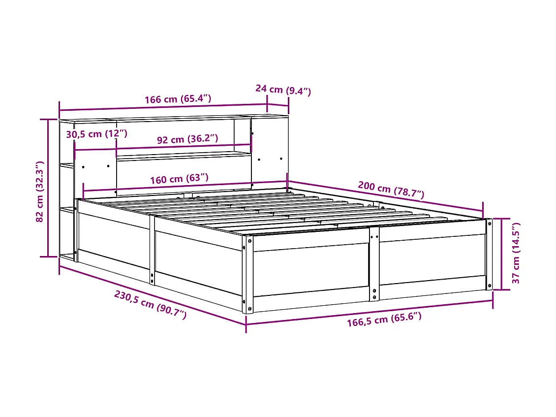 Cadre de lit sans matelas blanc 160x200 cm bois de pin massif