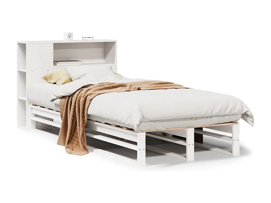 Letto Libreria senza Materasso Bianco 75x190 cm Legno Massello