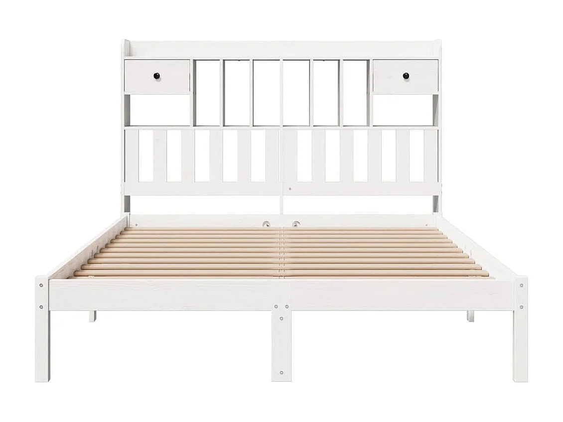 Lit bibliothèque sans matelas blanc 150x200 cm bois pin massif