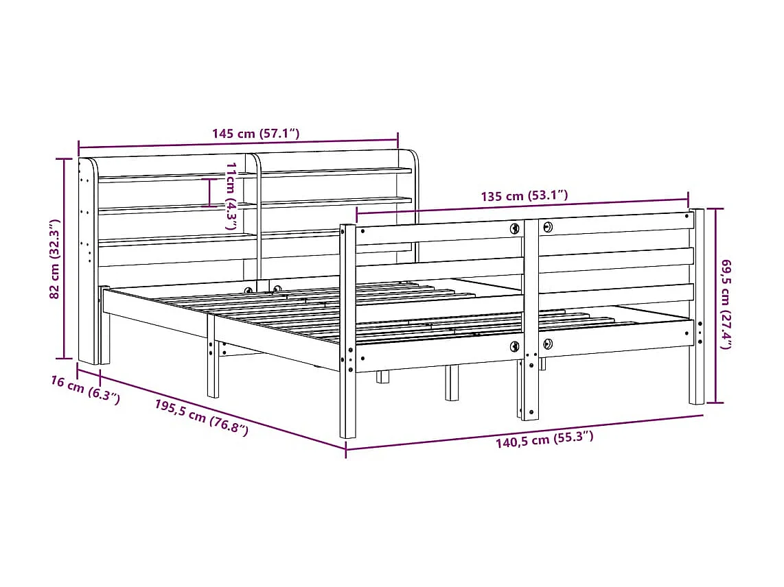 Estructura de cama con cabecero madera maciza pino 135x190 cm
