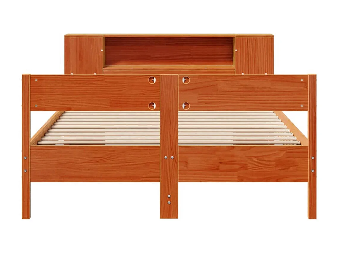 Lit bibliothèque sans matelas cire marron 150x200 cm pin massif