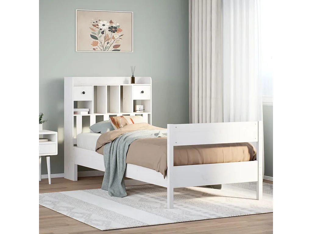 Letto con Libreria senza Materasso 75x190 cm in Legno Pino
