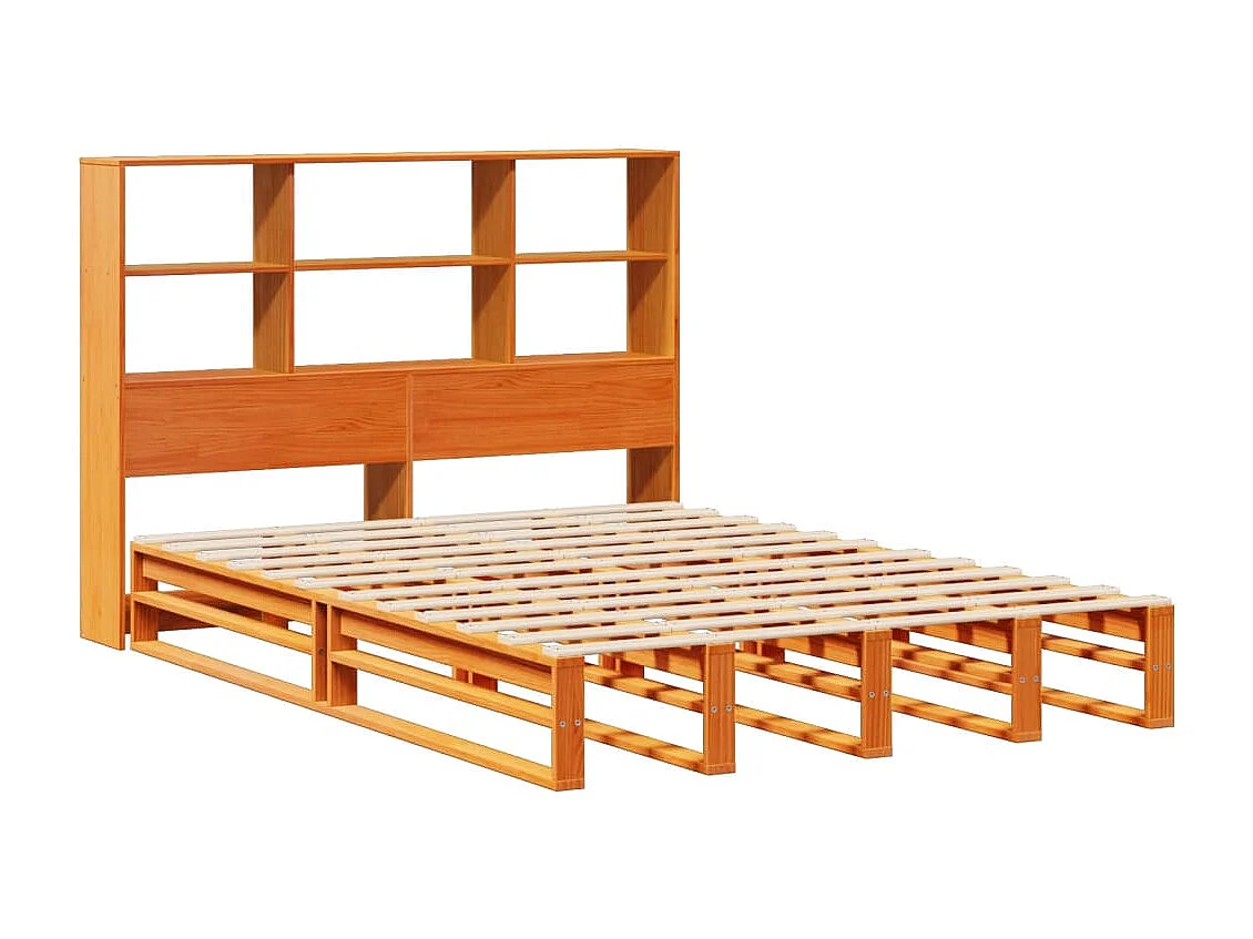 Lit bibliothèque sans matelas cire marron 140x200cm bois massif