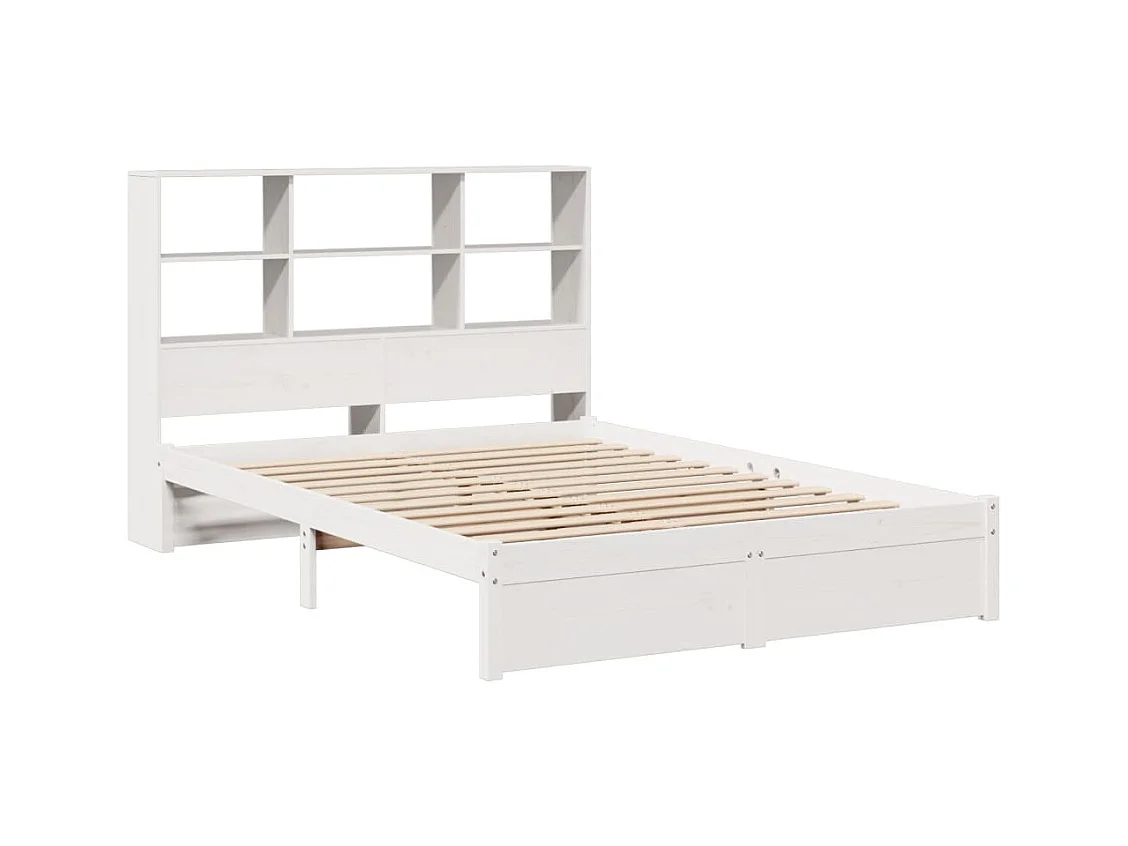 Lit bibliothèque sans matelas blanc 140x190 cm bois pin massif