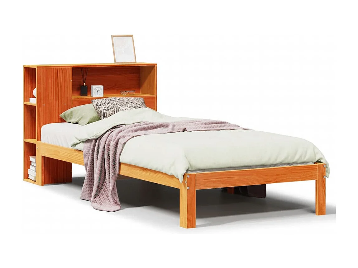 Lit bibliothèque sans matelas cire marron 75x190 cm pin massif