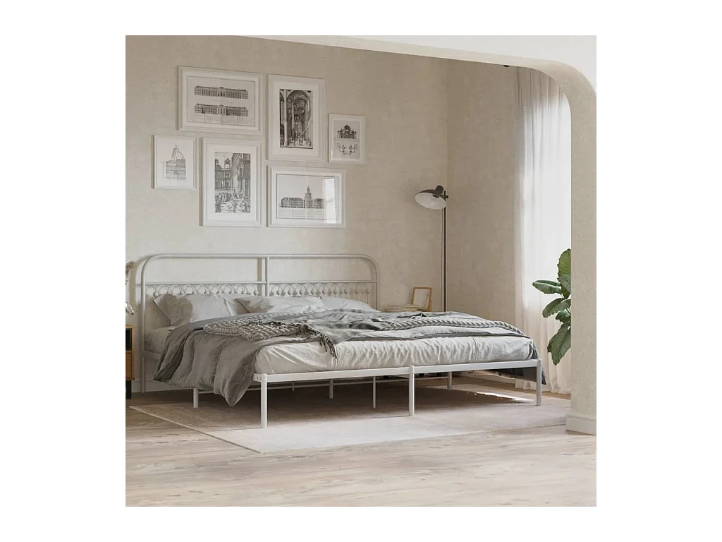 Bedframe met hoofdbord metaal wit 193x203 cm
