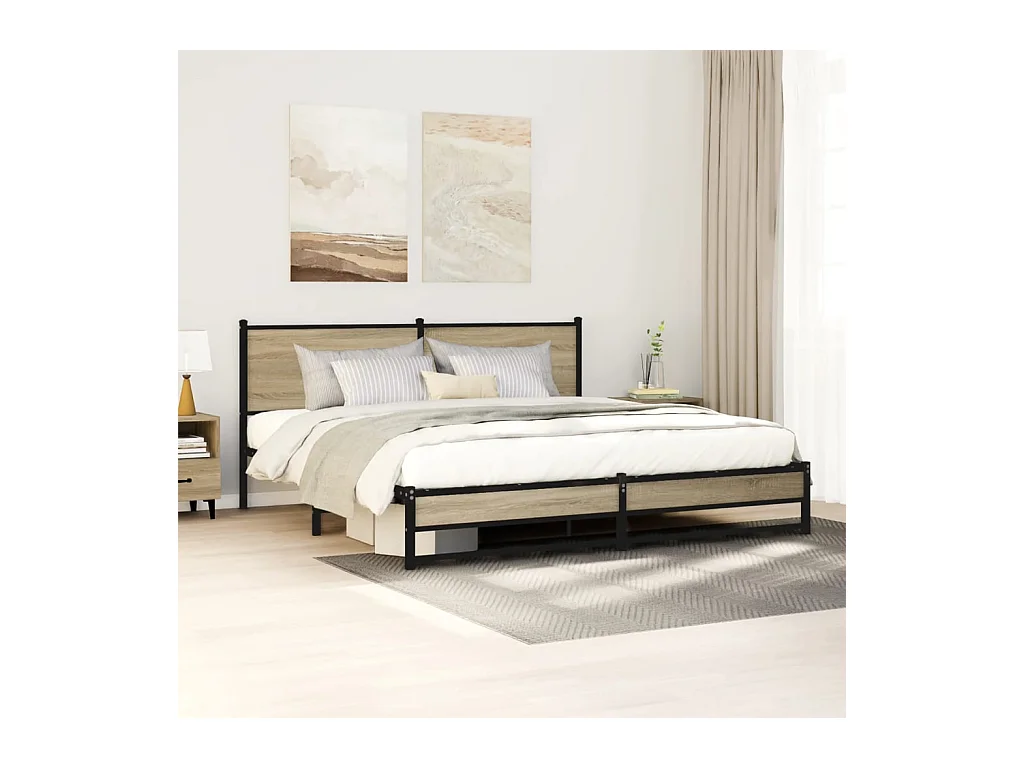 Cadre de lit en métal sans matelas chêne sonoma 180x200 cm