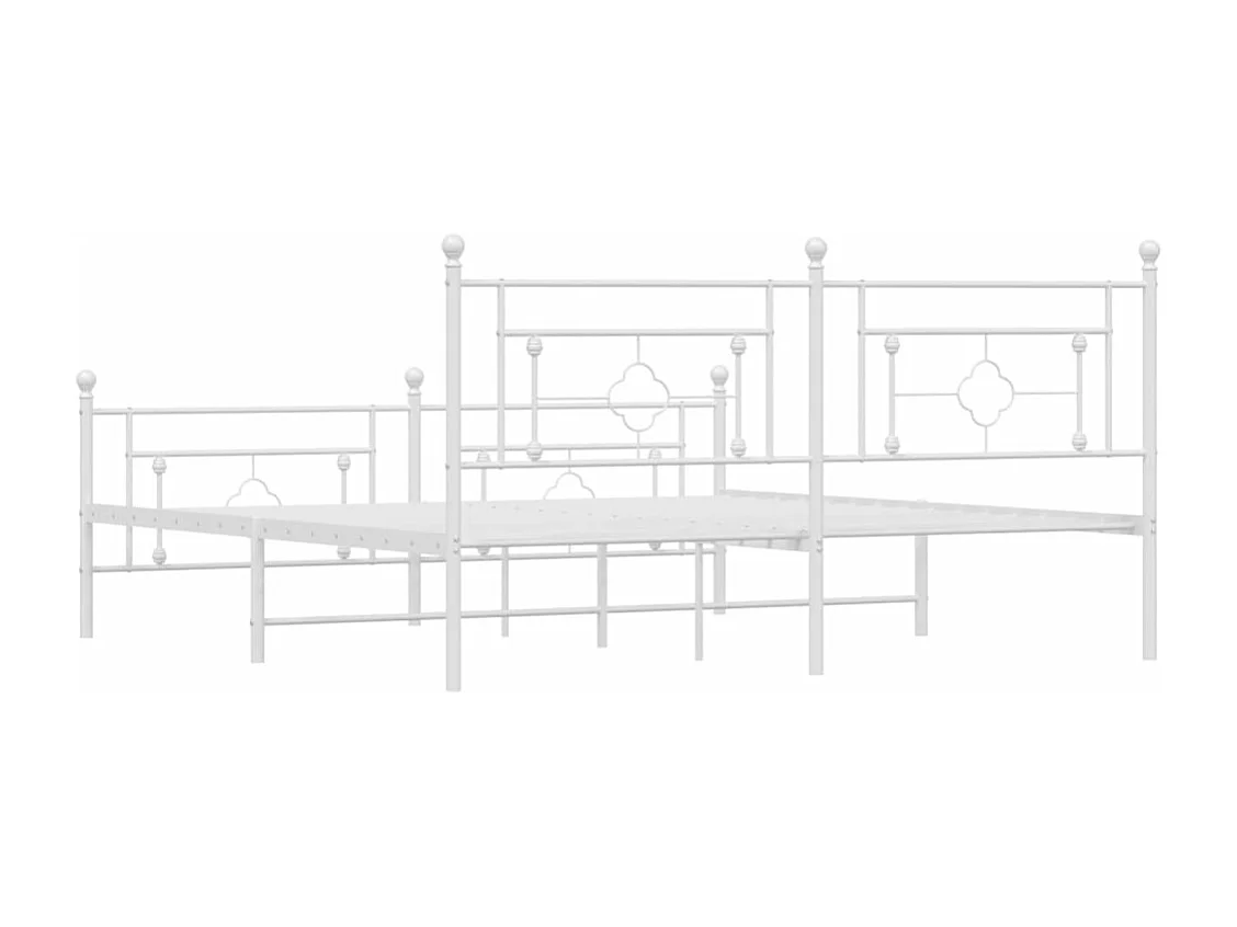 Cadre de lit métal sans matelas et pied de lit blanc 183x213 cm