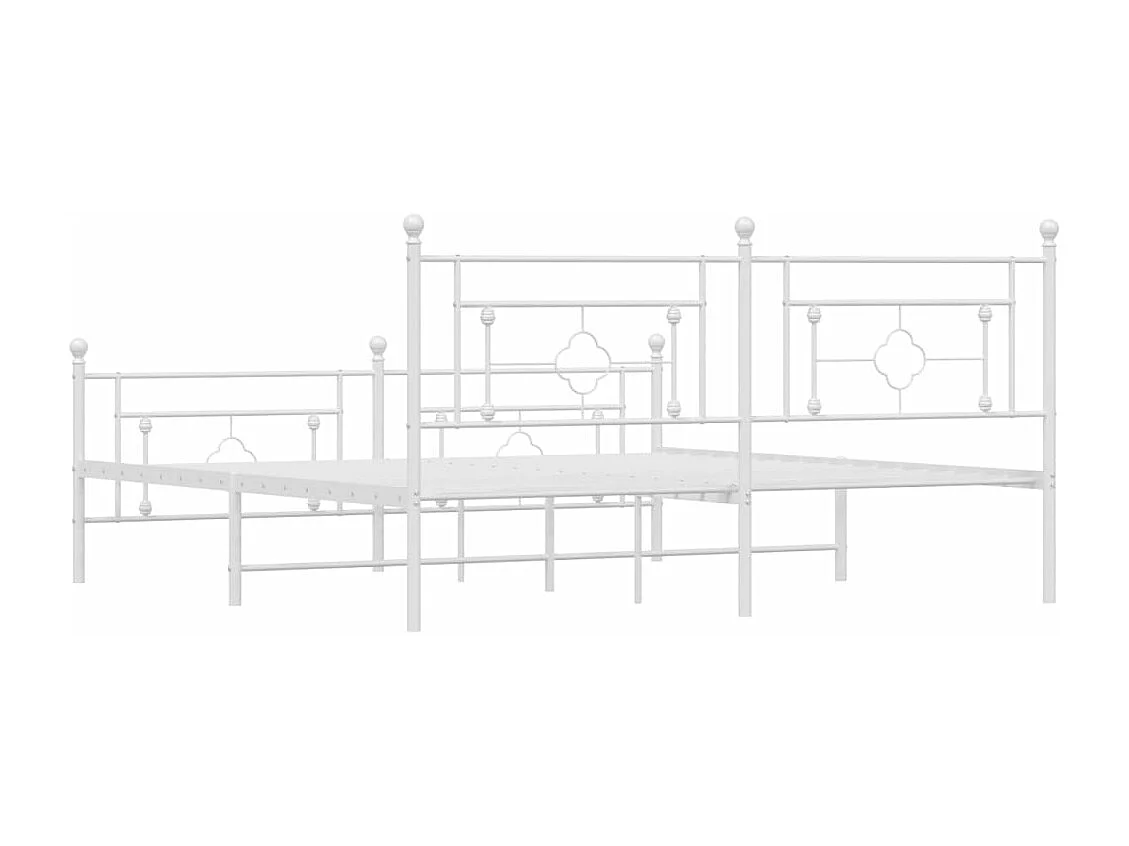 Cadre de lit métal sans matelas et pied de lit blanc 183x213 cm