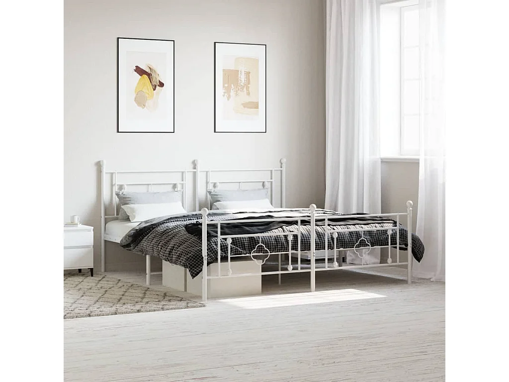 Estrutura de cama com cabeceira e pés 183x213 cm metal branco