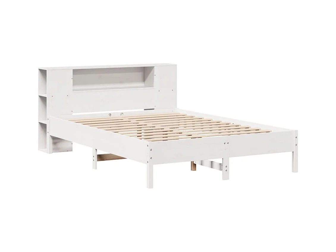 Lit bibliothèque sans matelas blanc 120x200 cm bois pin massif