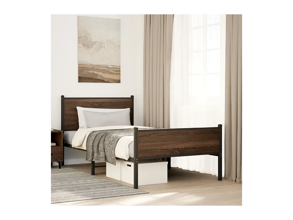 Estrutura de cama sem colchão 107x203cm metal carvalho castanho