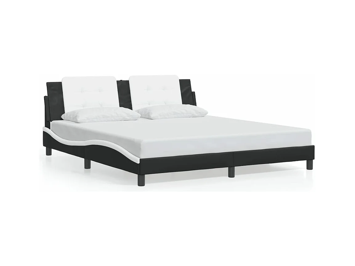 Estructura de cama con cabecero cuero sintético negro y blanco