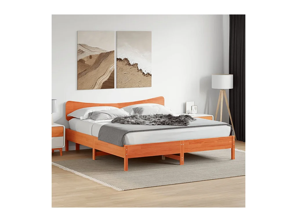 Cadre de lit sans matelas cire marron 160x200cm bois pin massif