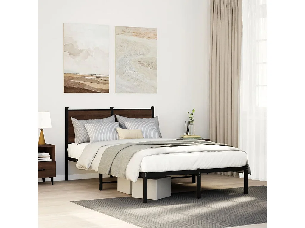 Cadre de lit en métal sans matelas chêne marron 120x190 cm