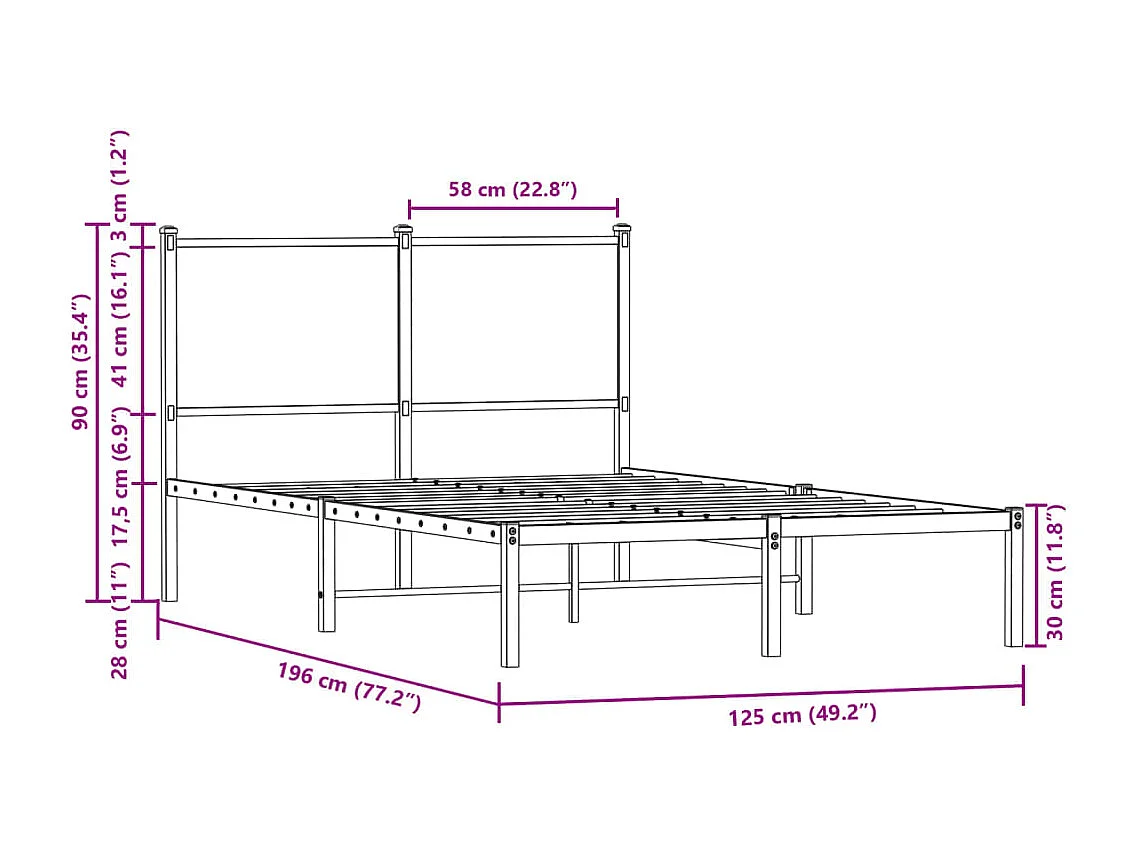 Metallbett ohne Matratze Braun Eichen-Optik 120x190 cm