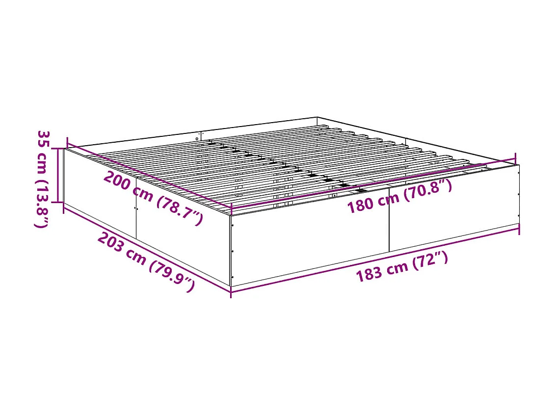 Cadre de lit sans matelas gris béton 180x200 cm