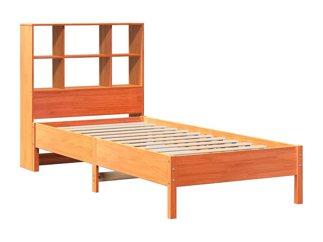 Massivholzbett mit Regal ohne Matratze Wachsbraun 90x190 cm