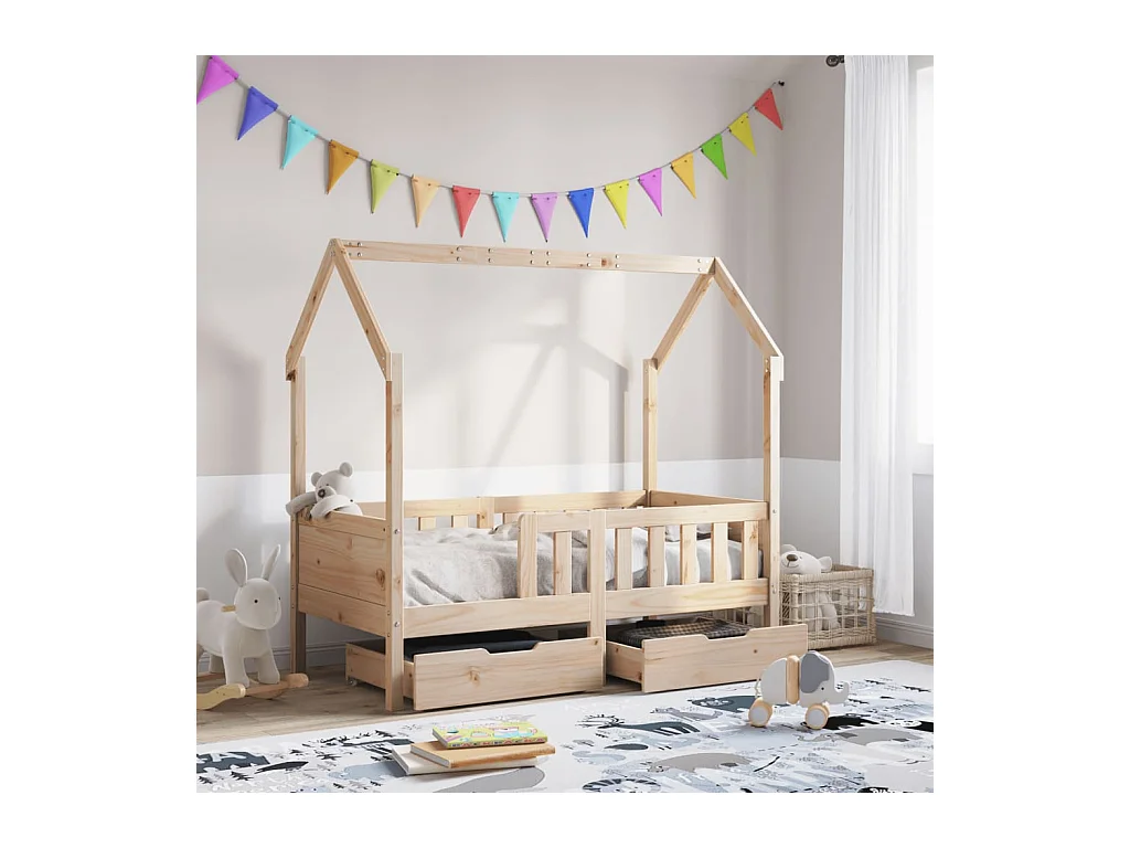 Cadre de lit enfant avec tiroirs sans matelas 70x140 cm bois