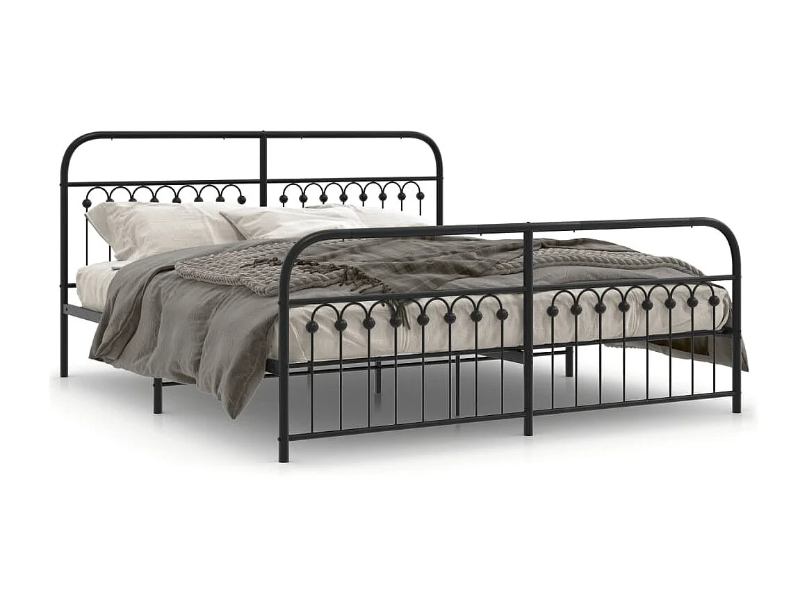 Cadre de lit métal sans matelas avec pied de lit noir 183x203cm