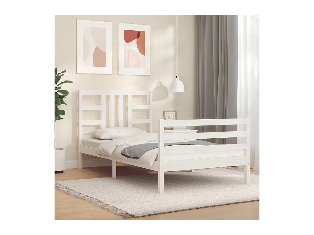 Bedframe met hoofdbord massief hout wit 100x200 cm