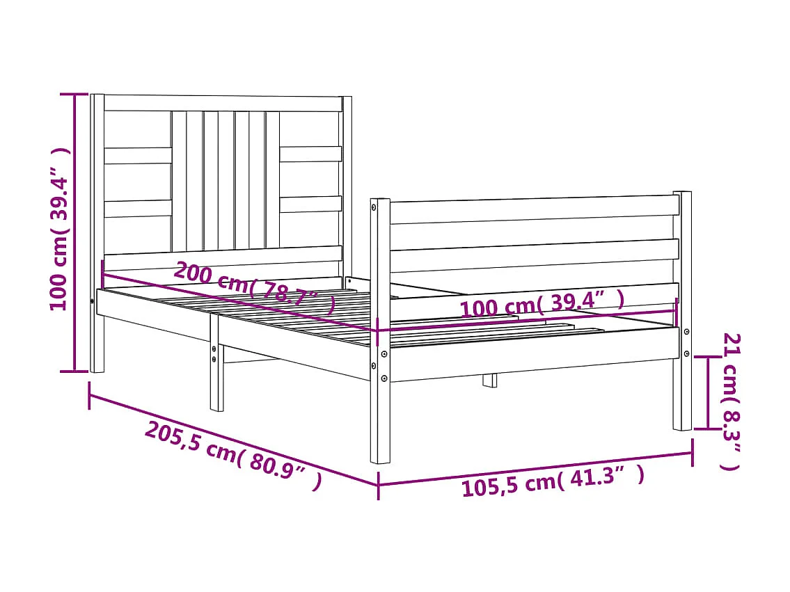 Cadre de lit sans matelas blanc 100x200 cm bois de pin massif