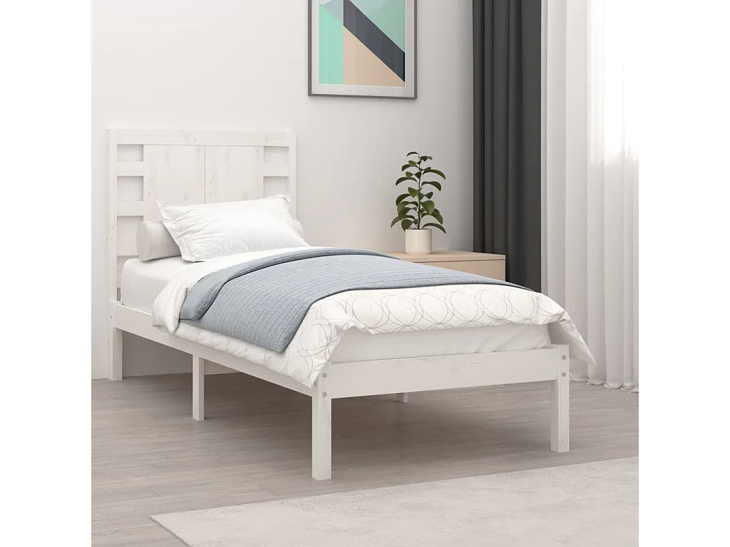 Cadre de lit sans matelas blanc 75x190 cm bois massif