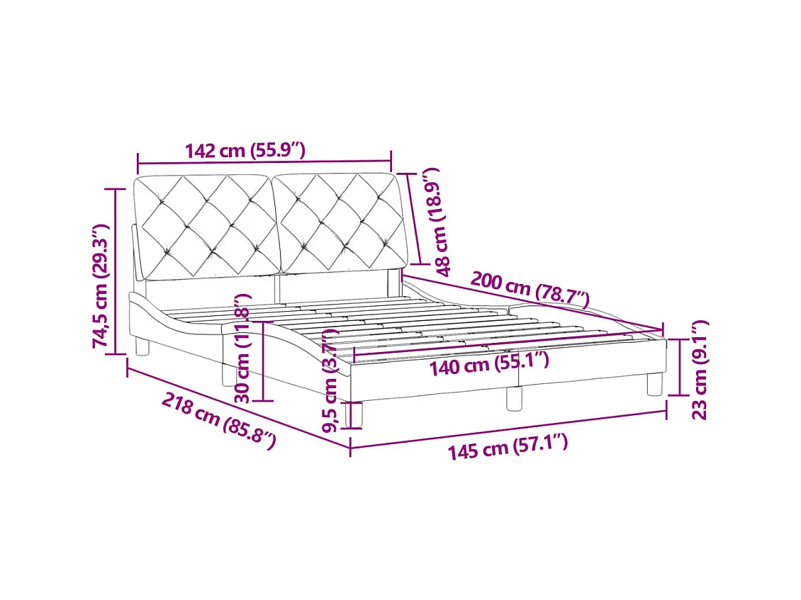Cadre de lit sans matelas noir 140x200 cm velours