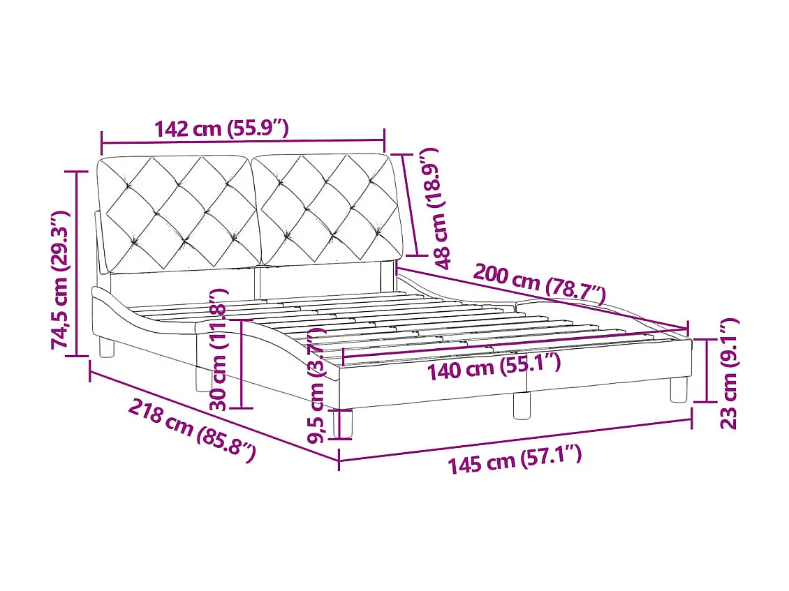 Cadre de lit sans matelas noir 140x200 cm velours