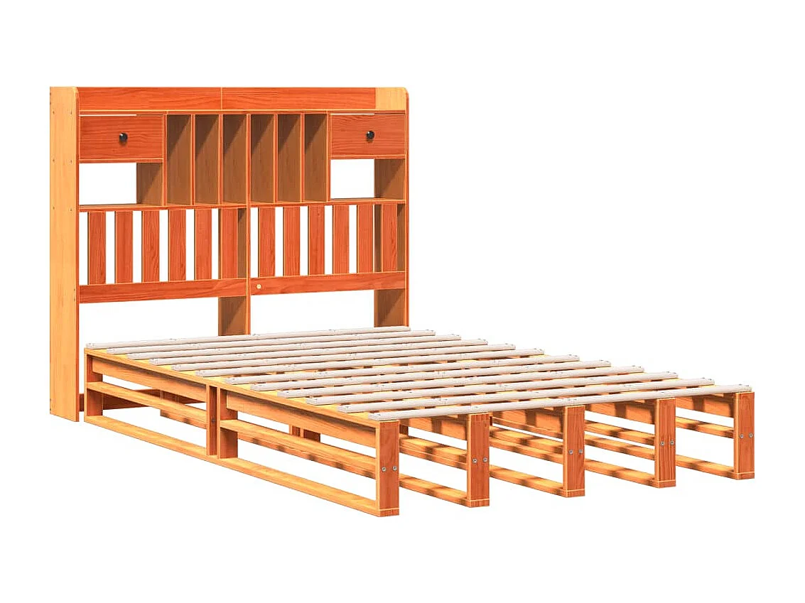 Lit bibliothèque sans matelas cire marron 135x190 cm pin massif