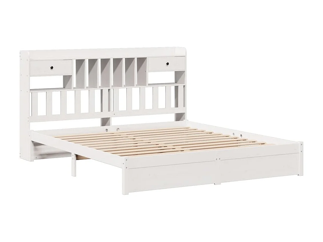 Lit bibliothèque sans matelas blanc 180x200 cm bois pin massif