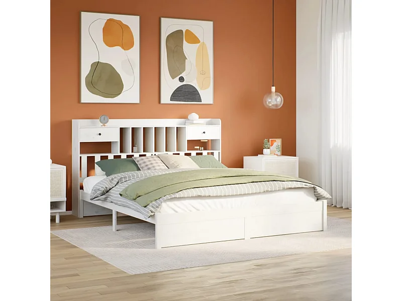 Lit bibliothèque sans matelas blanc 180x200 cm bois pin massif