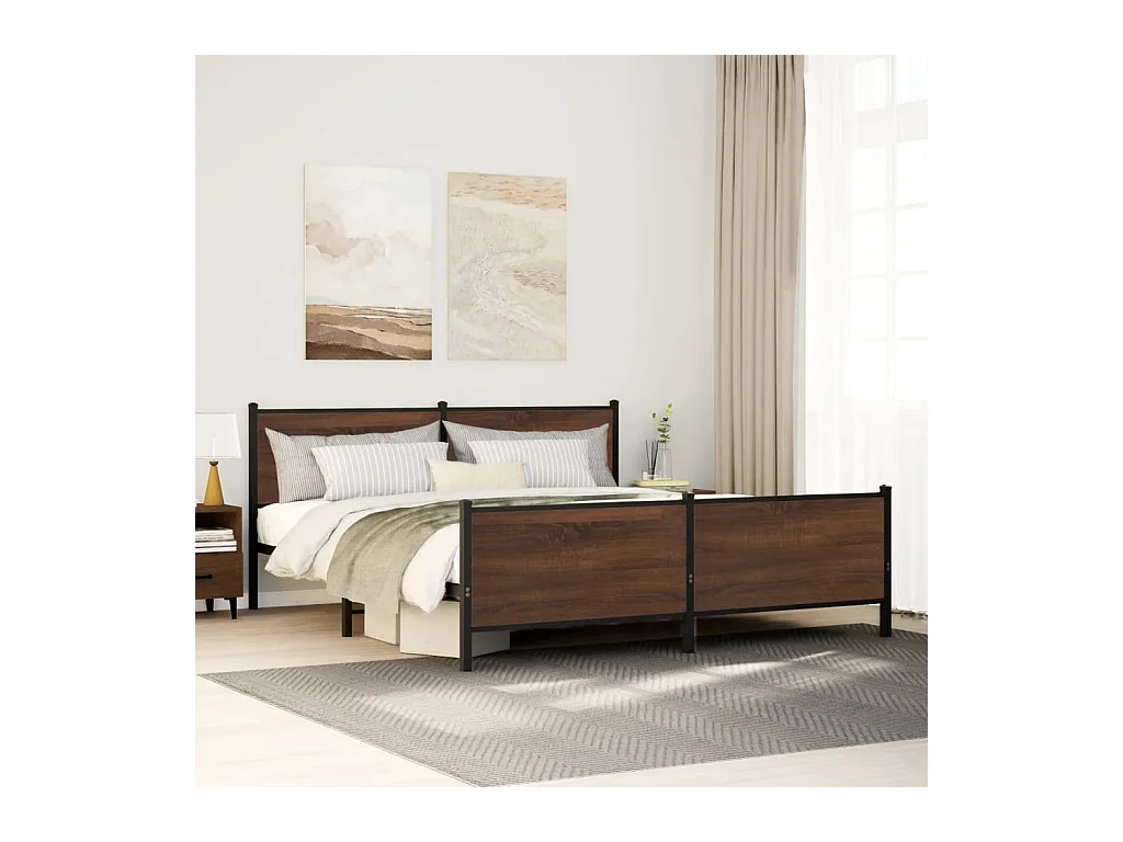 Estrutura cama sem colchão 200x200cm metal carvalho castanho