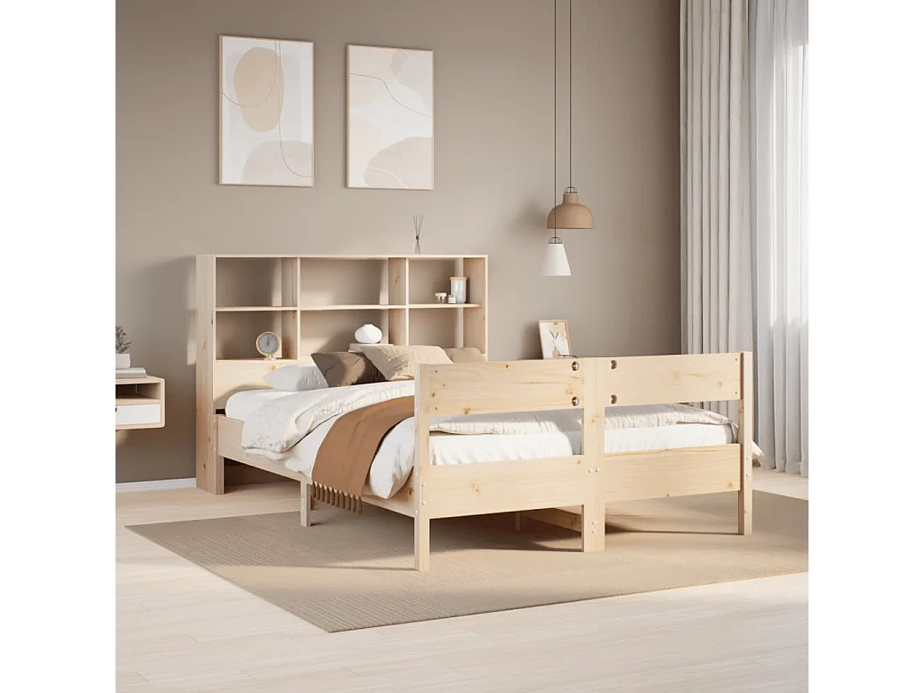 Lit bibliothèque sans matelas 140x190 cm bois de pin massif