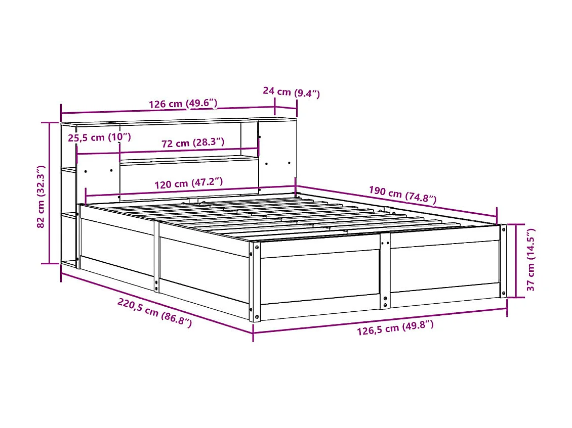 Cadre de lit sans matelas cire marron 120x190cm bois pin massif