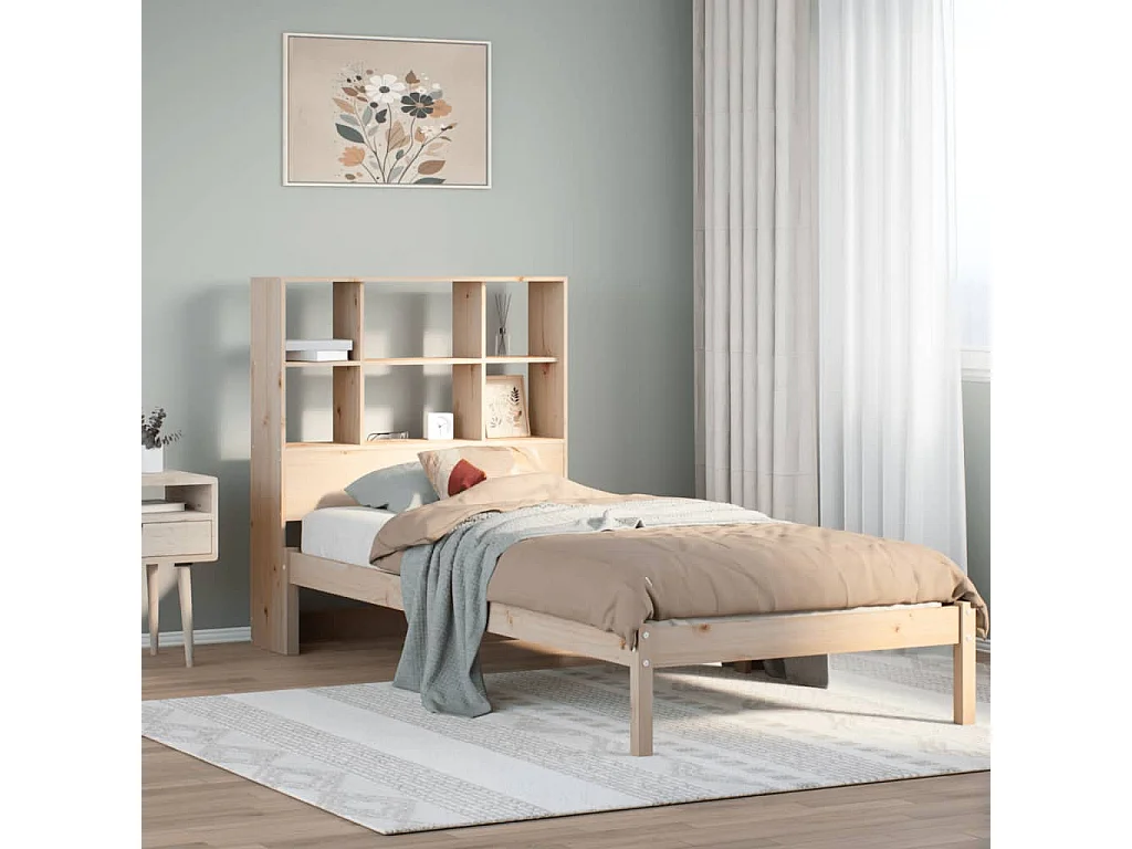 Lit bibliothèque sans matelas 75x190 cm bois de pin massif